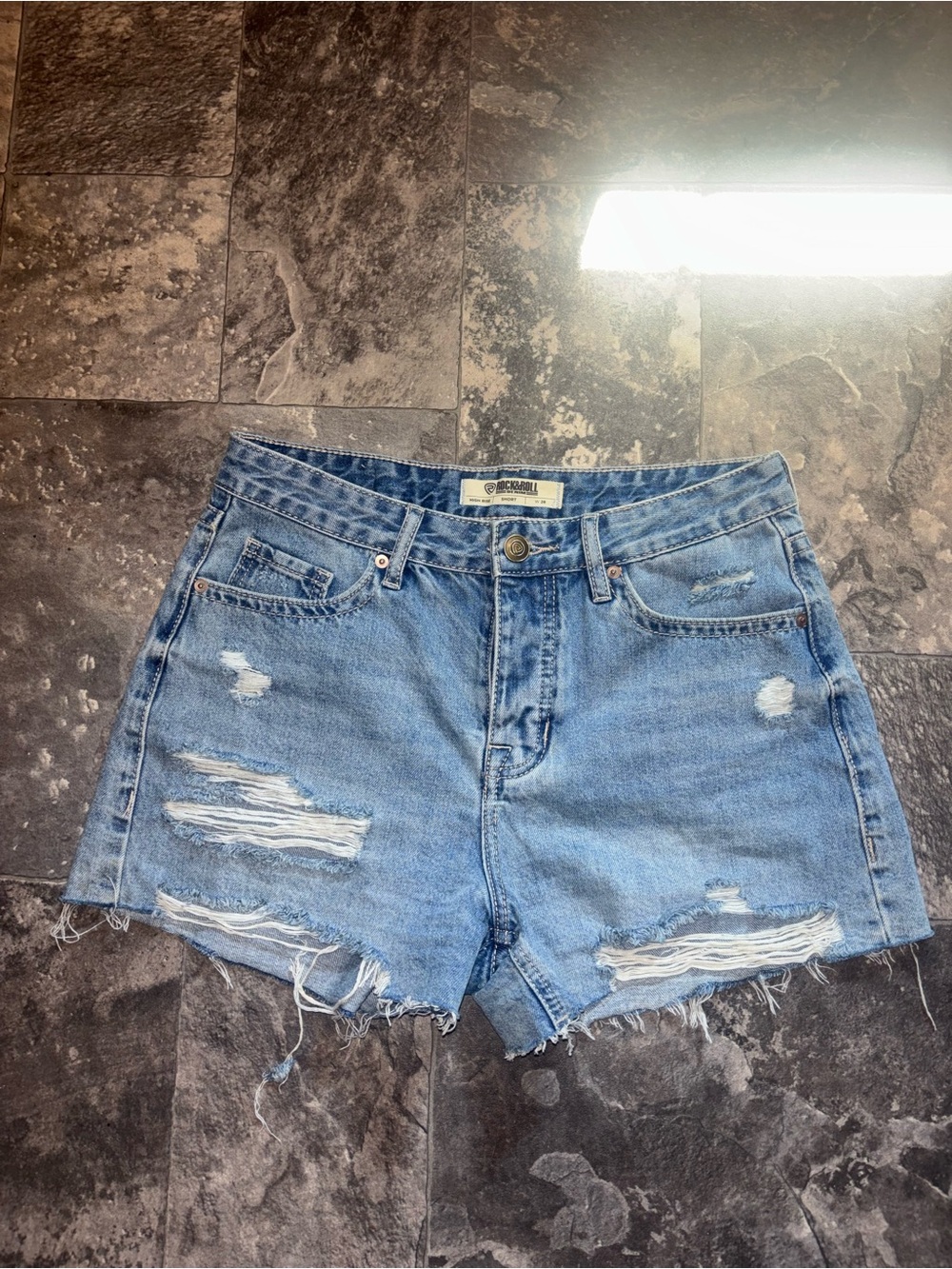 Distressed Light Blue Denim Shorts